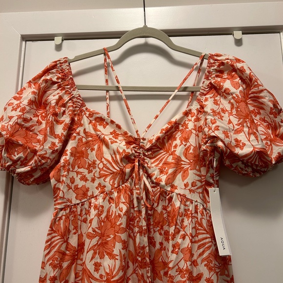 NWT Aqua Floral Strappy Off or On Shoulder Midi Dress Coral white Size Small - Picture 3 of 5